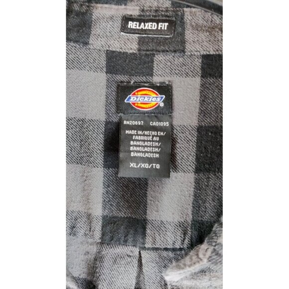 Flannel Shirt by Dickies Gray Black Plaid Cotton Relaxed Fit Sz XL Pockets - Picture 7 of 12